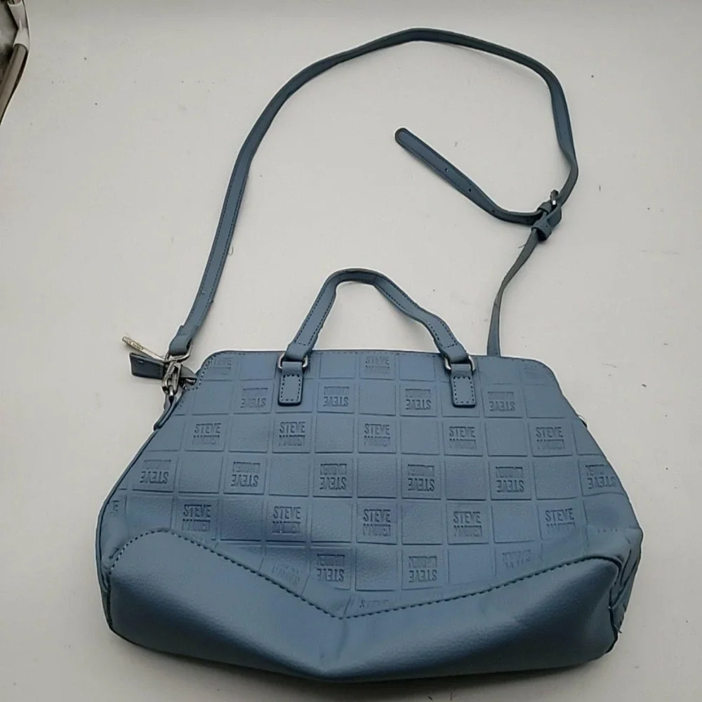 Steve‎ Madden Satchel Bag Womens Medium Blue Logo Embossed Top Handle Crossbody